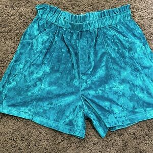 Turquoise paper bag women’s high rise shorts